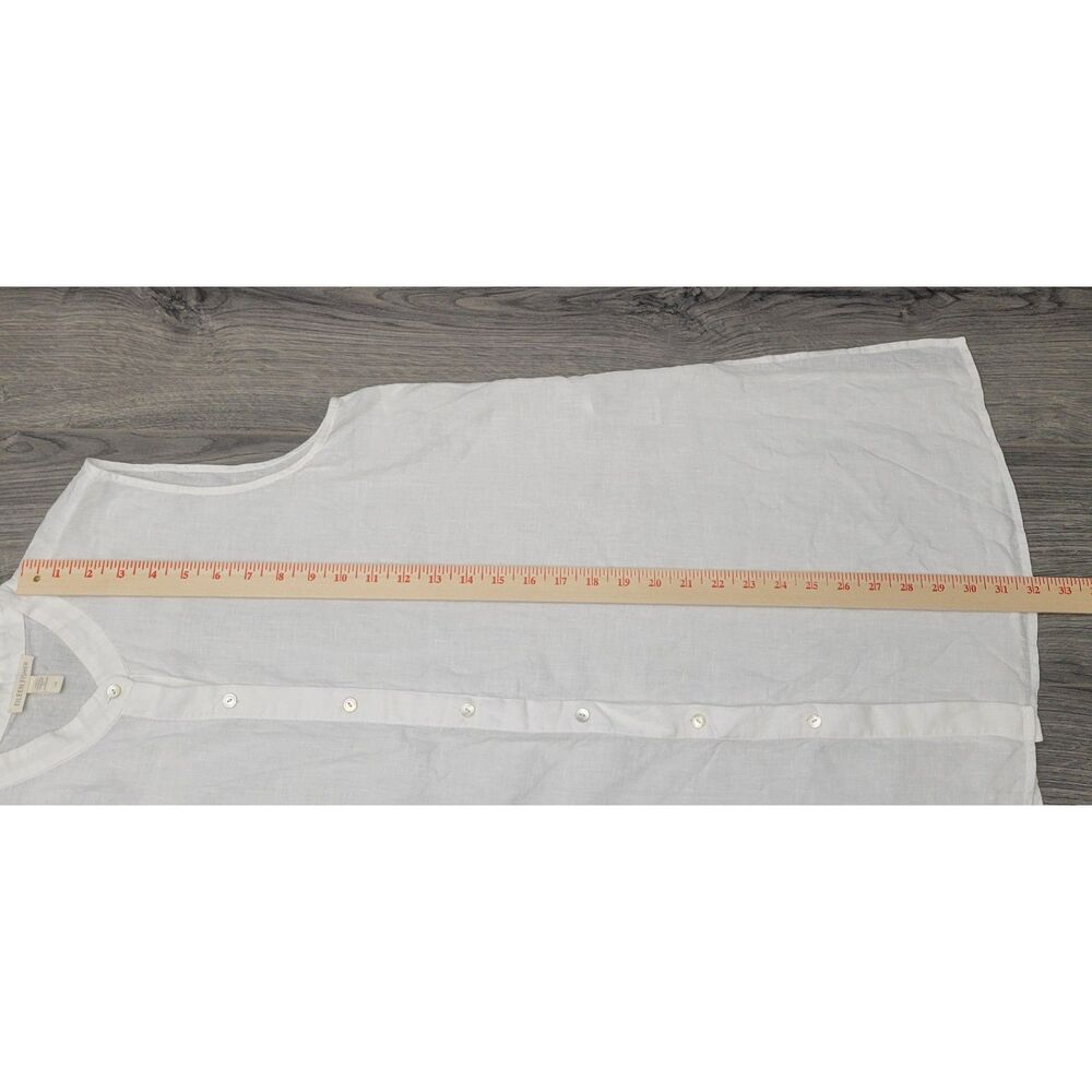 Eileen Fisher Womens Organic Linen Sleeveless Shirt L White Mandarin Collar - Picture 6 of 6